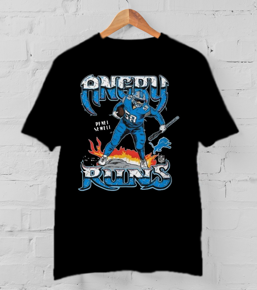 Penei Sewell Detroit Lions Angry Runs NFL Player 58 T-Shirt