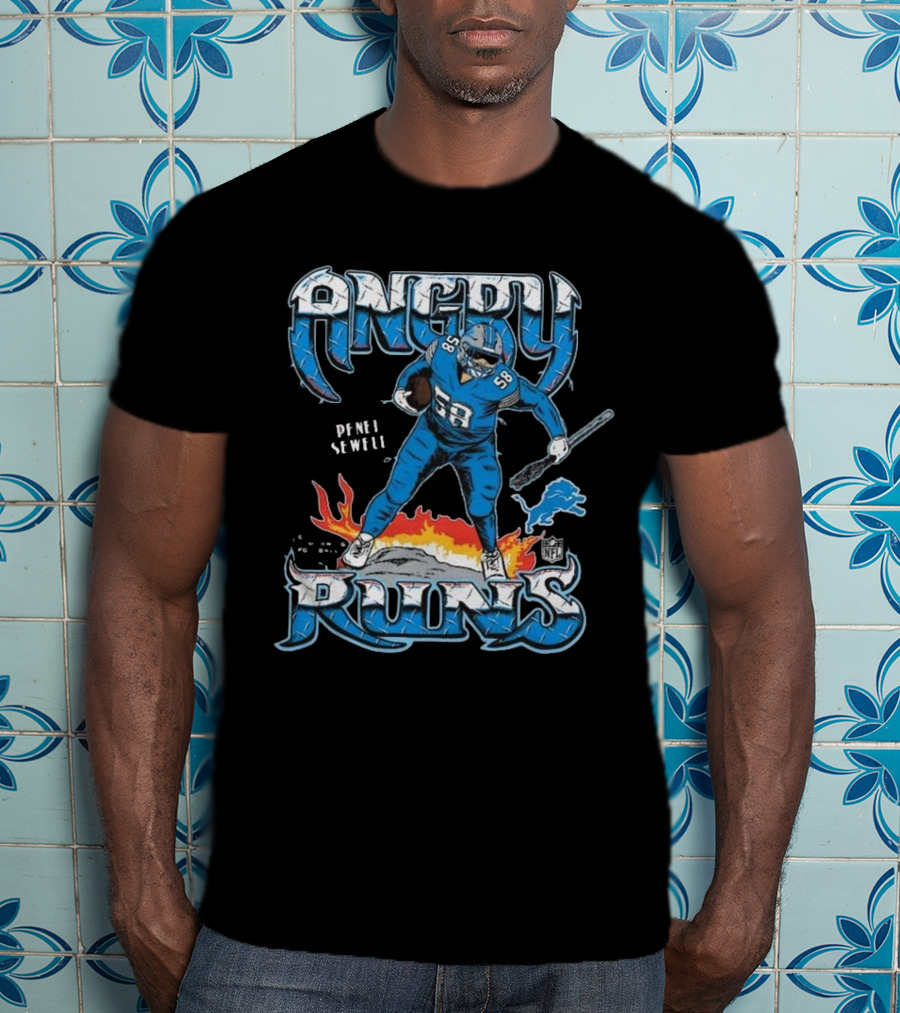 Penei Sewell Detroit Lions Angry Runs NFL Player 58 T-Shirt