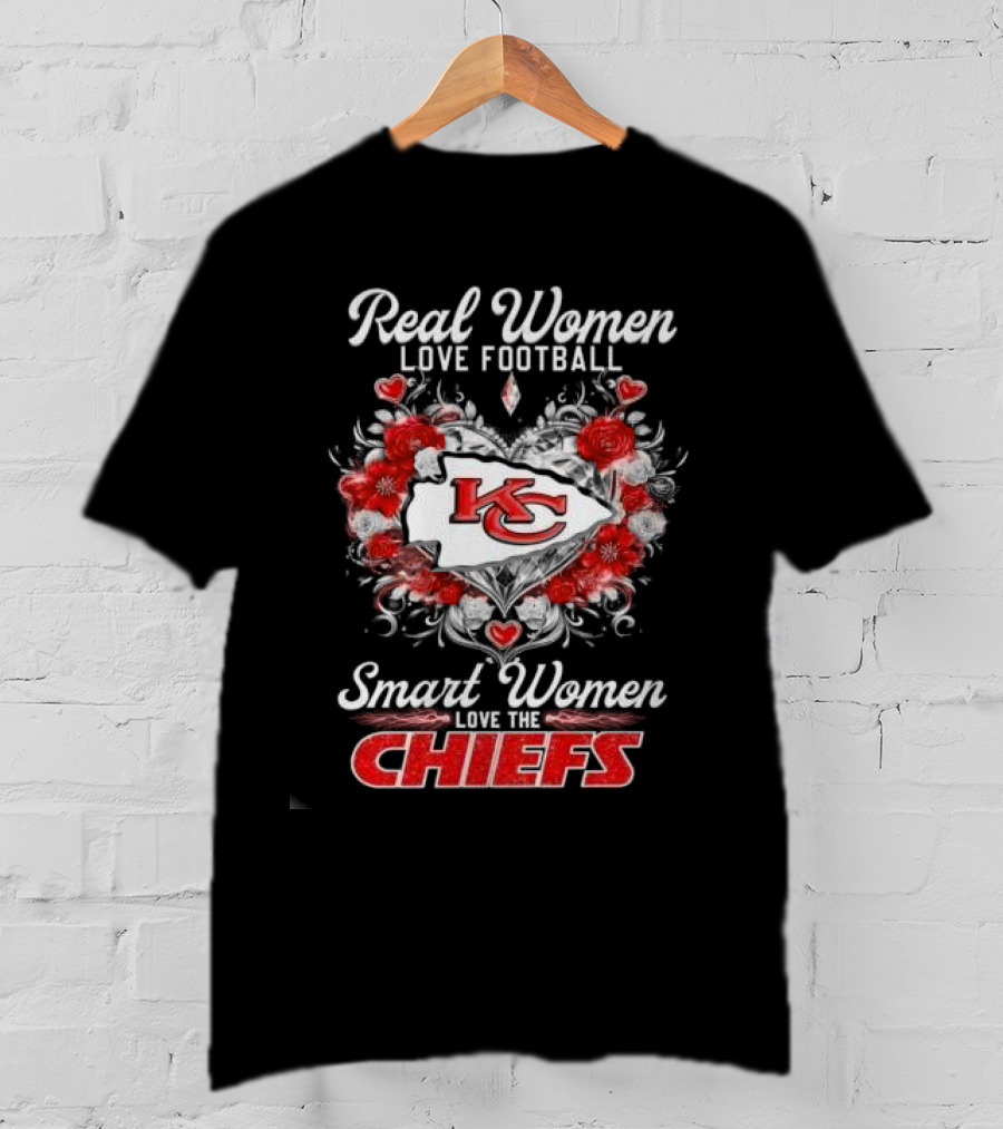 Real Women Love Football Smart Women Love The Chiefs KC Flower Heart T-Shirt