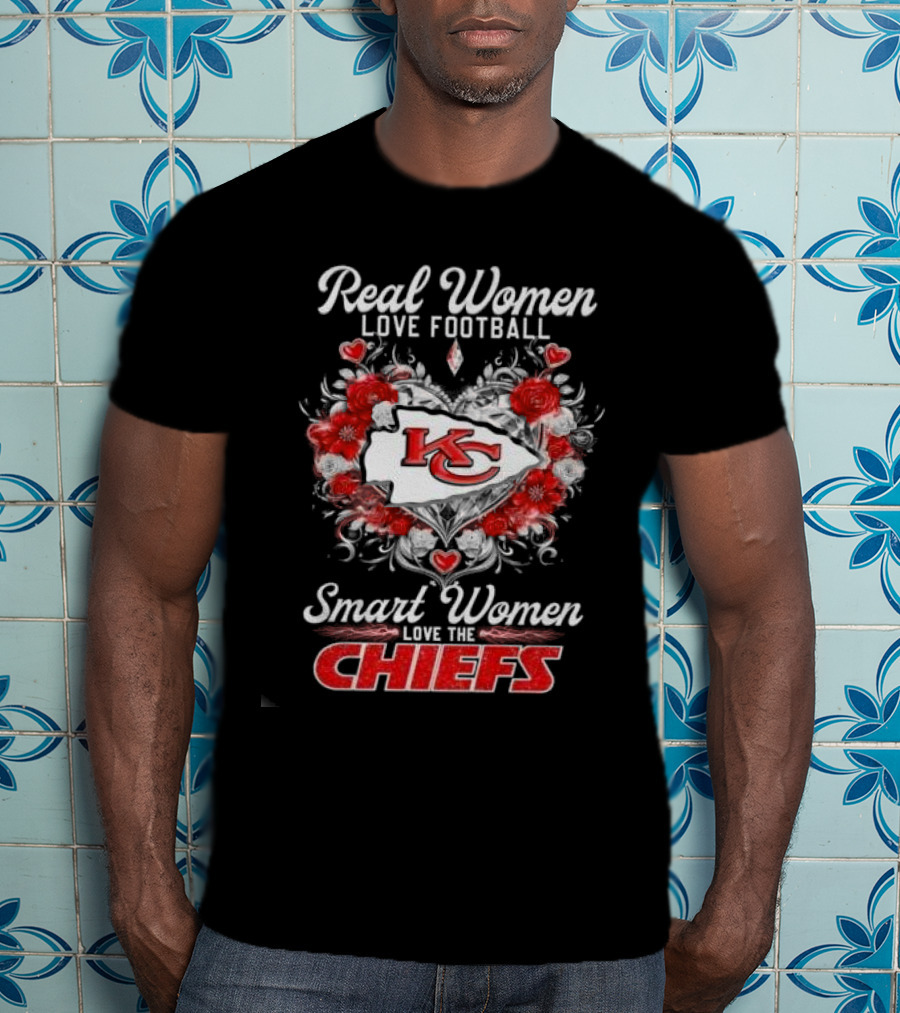 Real Women Love Football Smart Women Love The Chiefs KC Flower Heart T-Shirt