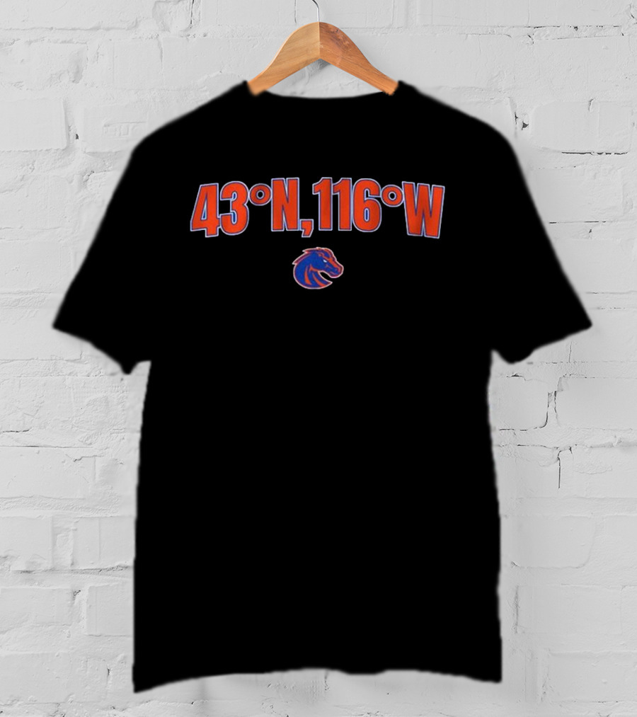 Boise State Football Coordinates 43 N, 116 W Broncos T-Shirt