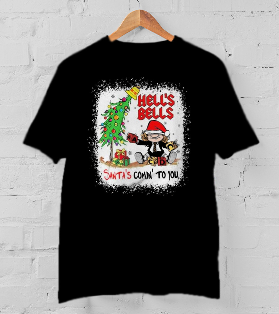 Hell’s Bells Santa’s Comin' To You Christmas Tree Presents ACDC Santa Hat T-Shirt