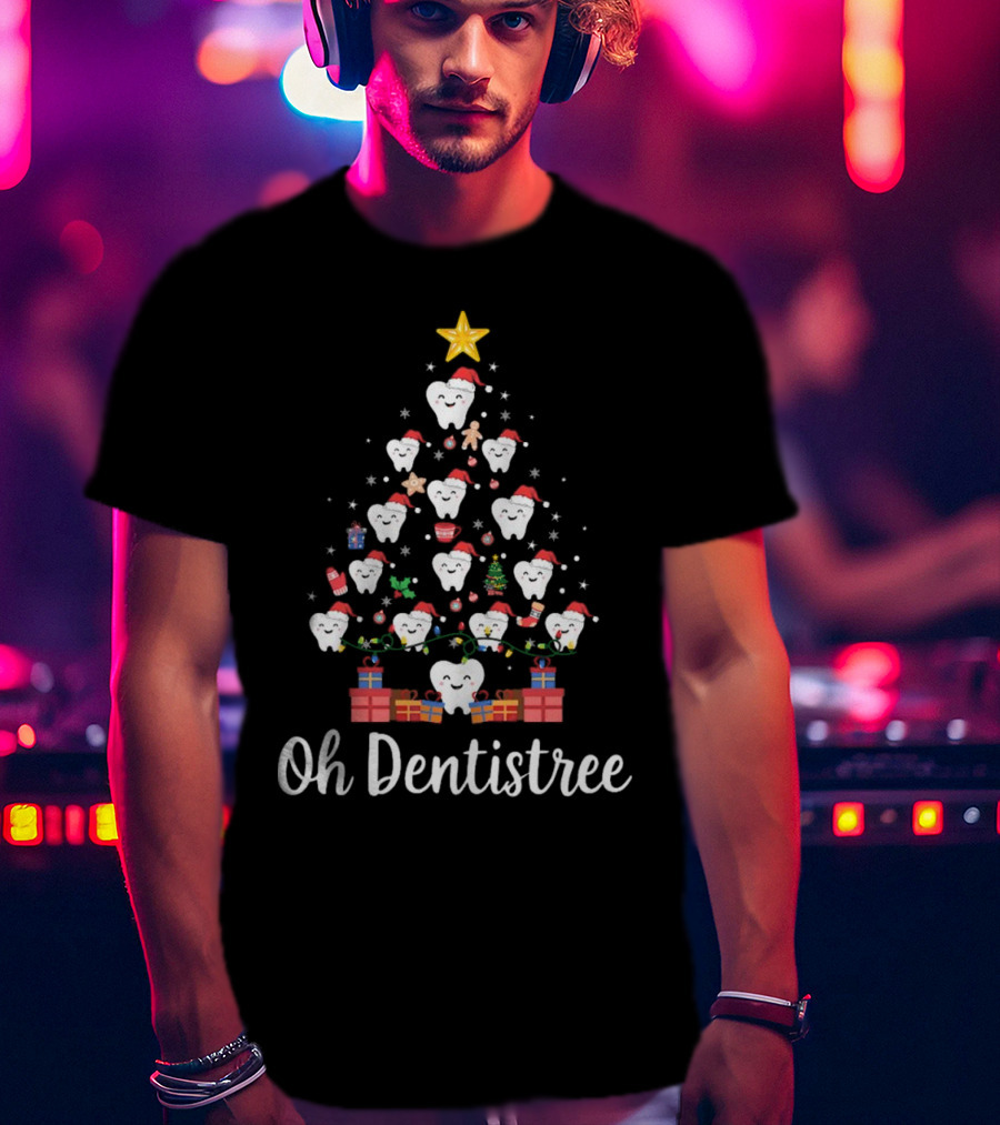 Oh Dentistree Christmas Tree With Tooth Ornaments And Gifts T-Shirt