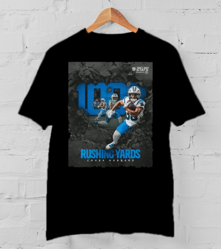 Carolina Panthers 1000 Rushing Yards Chuba Hubbard Next Gen Stats T-Shirt
