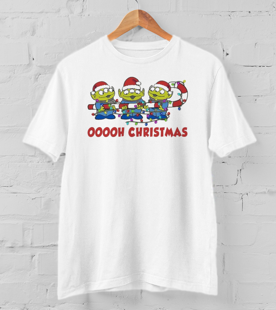 Disney Toy Story Alien Ooooh Christmas Santa Hats Candy Cane Lights T-Shirt