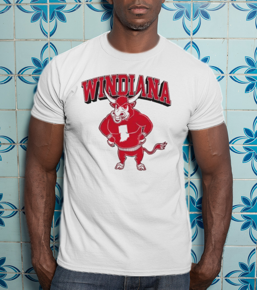 Windiana Hoosiers Mascot Bull With Indiana State Shape T-Shirt