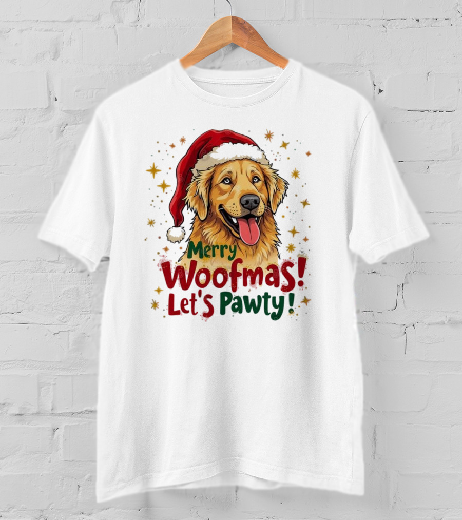 Merry Woofmas Let's Pawty Festive Dog Christmas T-Shirt