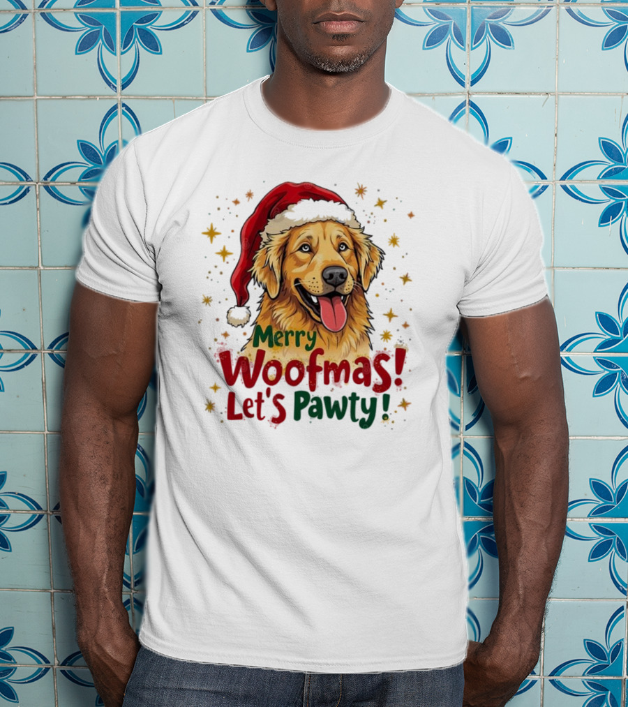 Merry Woofmas Let's Pawty Festive Dog Christmas T-Shirt