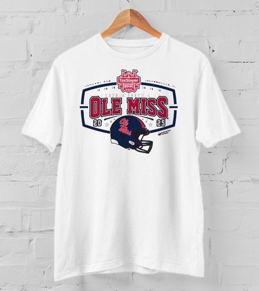 2025 Ole Miss Rebels TaxSlayer Gator Bowl January 2nd Jacksonville FL Football Helmet T-Shirt