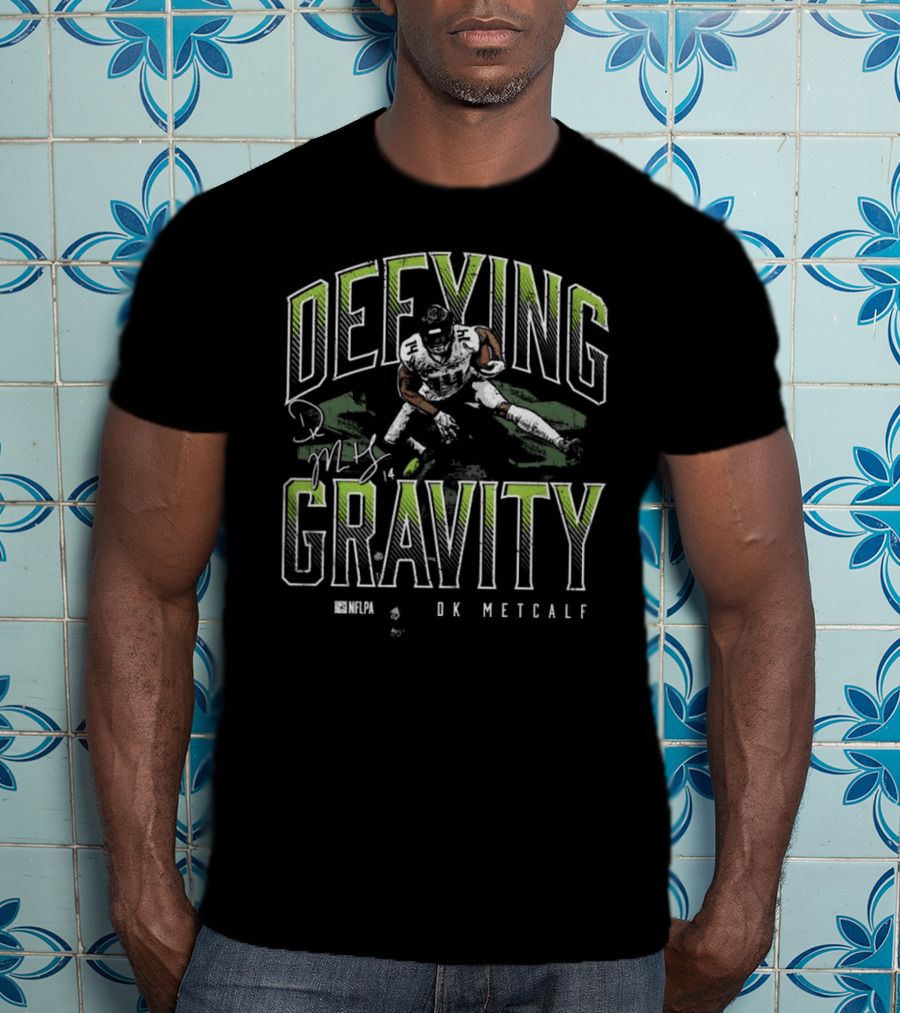 D.K. Metcalf Defying Gravity NFLPA Signature Image T-Shirt