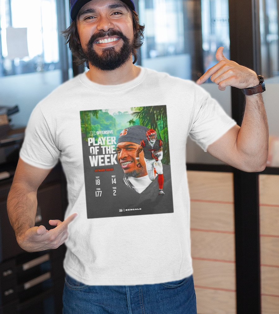 Ja’Marr Chase Cincinnati Bengals AFC Offensive Player Of The Week TGT 18 REC 14 YDS 177 TDS 2 Bengals T-Shirt