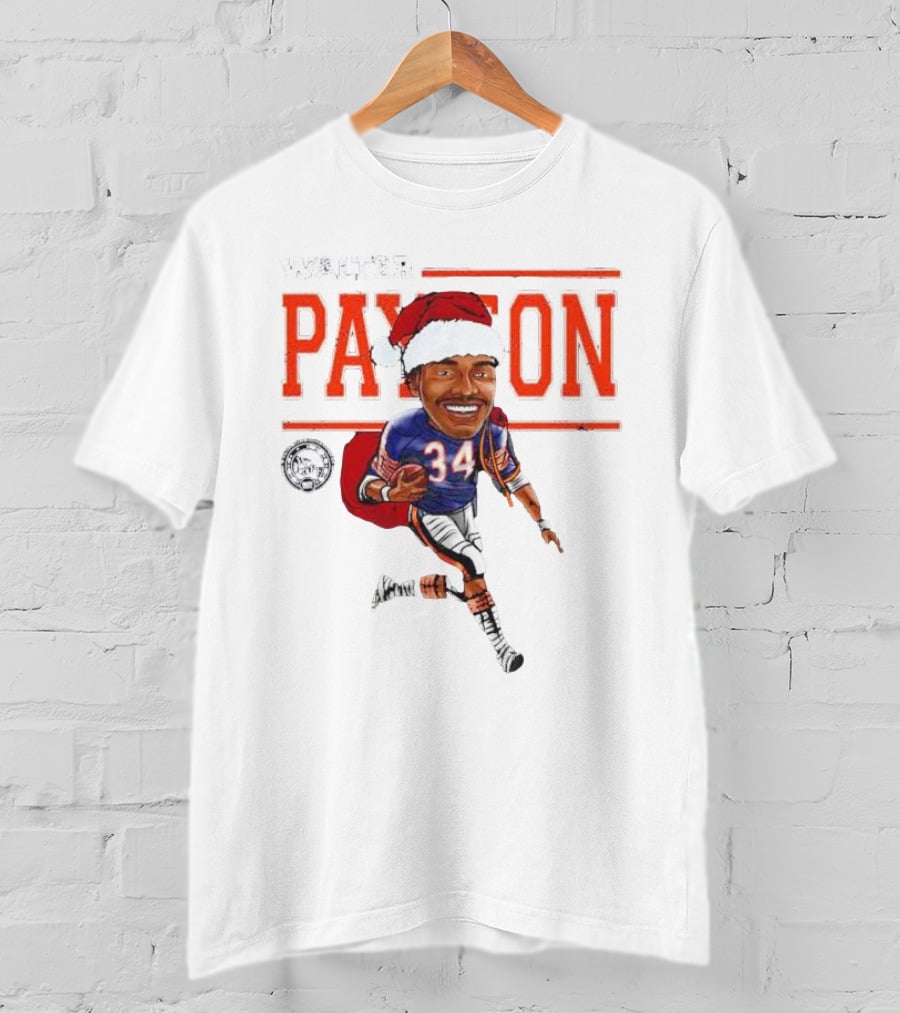 Walter Payton Chicago Bears 34 Santa Hat Caricature T-Shirt