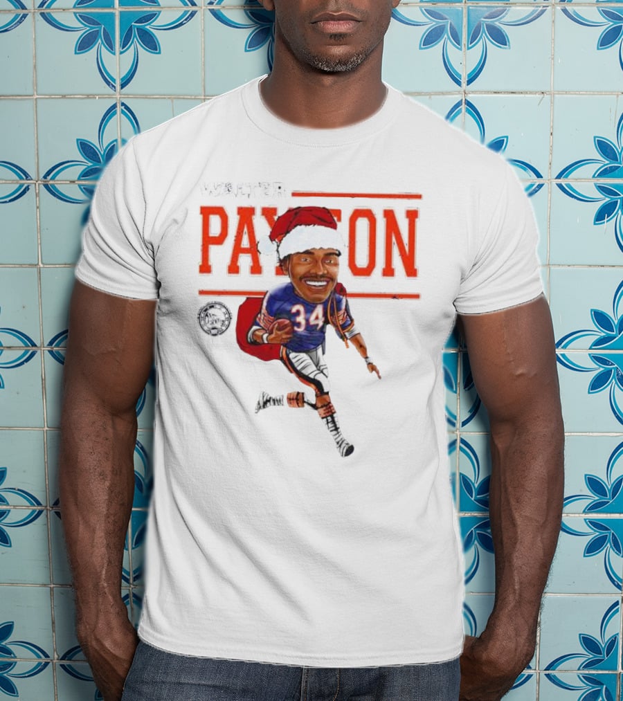Walter Payton Chicago Bears 34 Santa Hat Caricature T-Shirt