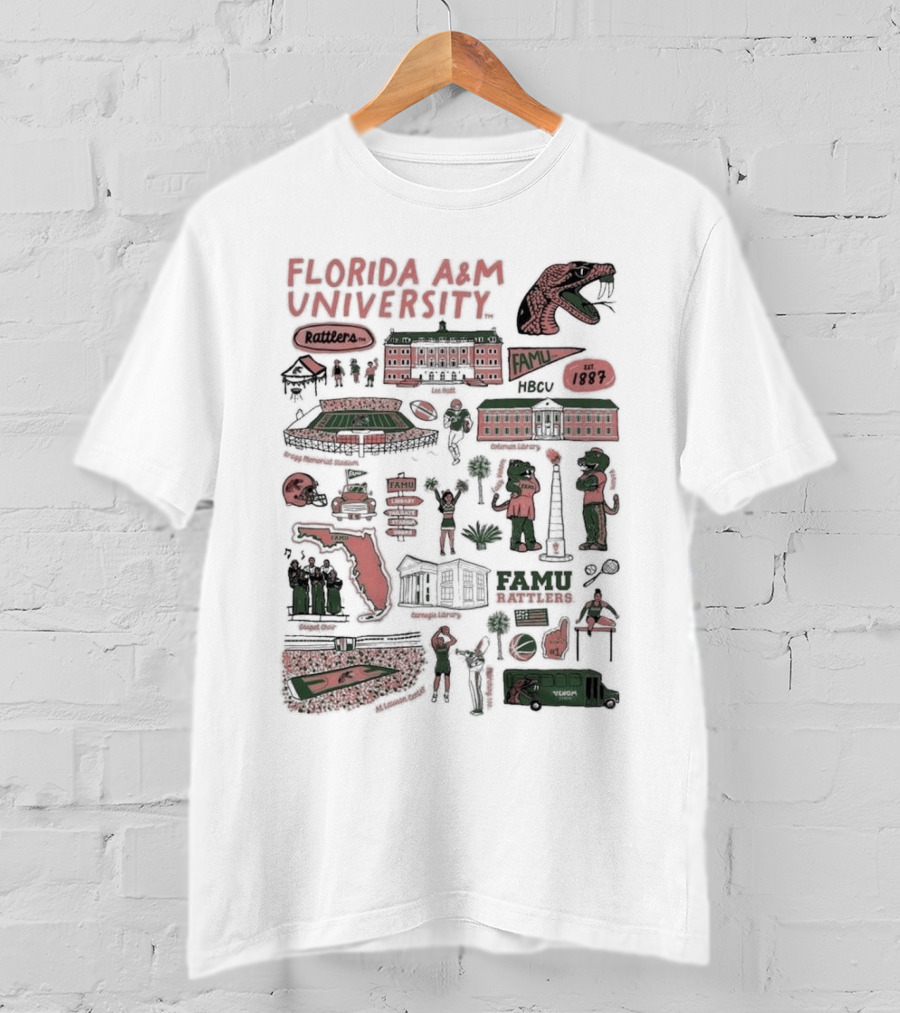 Florida A&M University Rattlers HBCU Established 1887 FAMU Campus Life Map T-Shirt