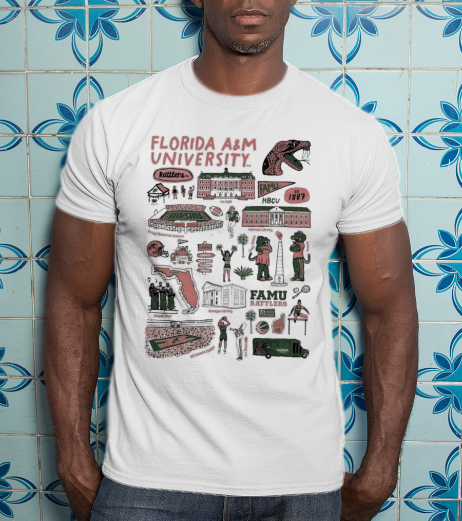 Florida A&M University Rattlers HBCU Established 1887 FAMU Campus Life Map T-Shirt