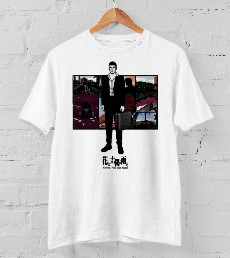 Flower Sun And Rain Comic Style Character With Suitcase And Scenic Panels T-Shirt