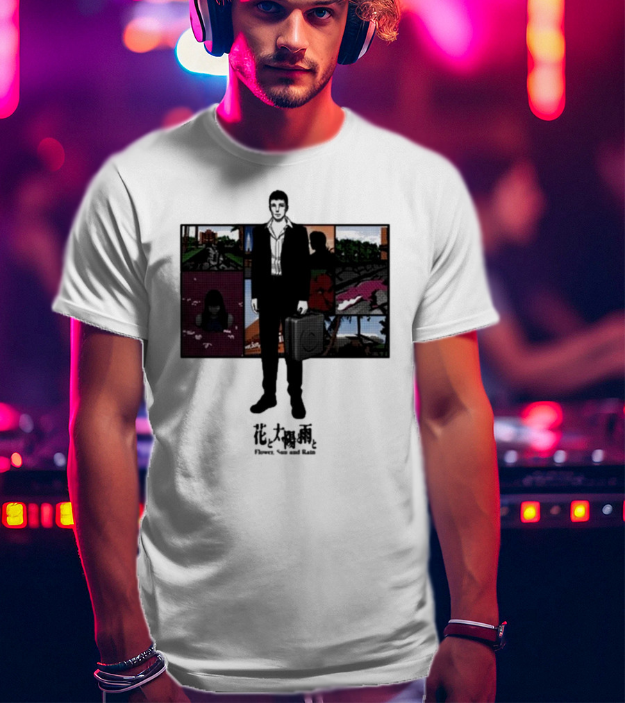 Flower Sun And Rain Comic Style Character With Suitcase And Scenic Panels T-Shirt