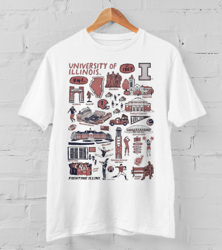 University Of Illinois Fighting Illini Est 1867 Alma Mater Memorial Stadium Assembly Hall Foellinger Auditorium Wright Street T-Shirt