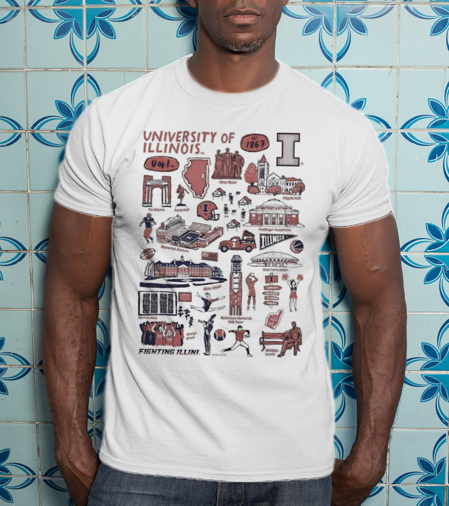 University Of Illinois Fighting Illini Est 1867 Alma Mater Memorial Stadium Assembly Hall Foellinger Auditorium Wright Street T-Shirt
