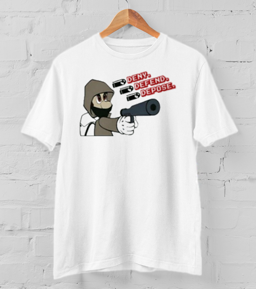 Luigi Mangione Deny Defend Depose Cartoon Character Gaming T-Shirt