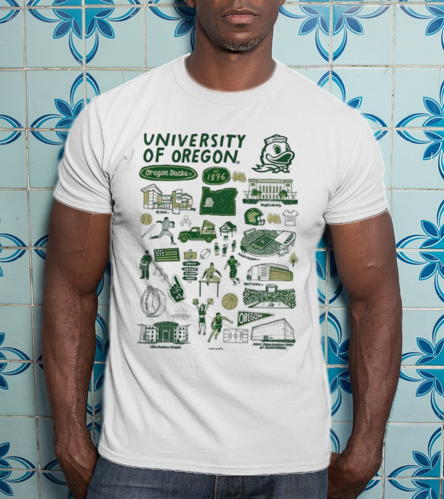 University Of Oregon Ducks 1876 Knight Library Matt Arena Iconography T-Shirt