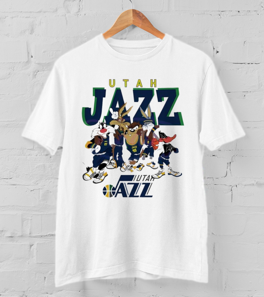 Utah Jazz Looney Tunes Cartoon Characters Featuring Bugs Bunny Daffy Duck Sylvester Tweety Taz T-Shirt