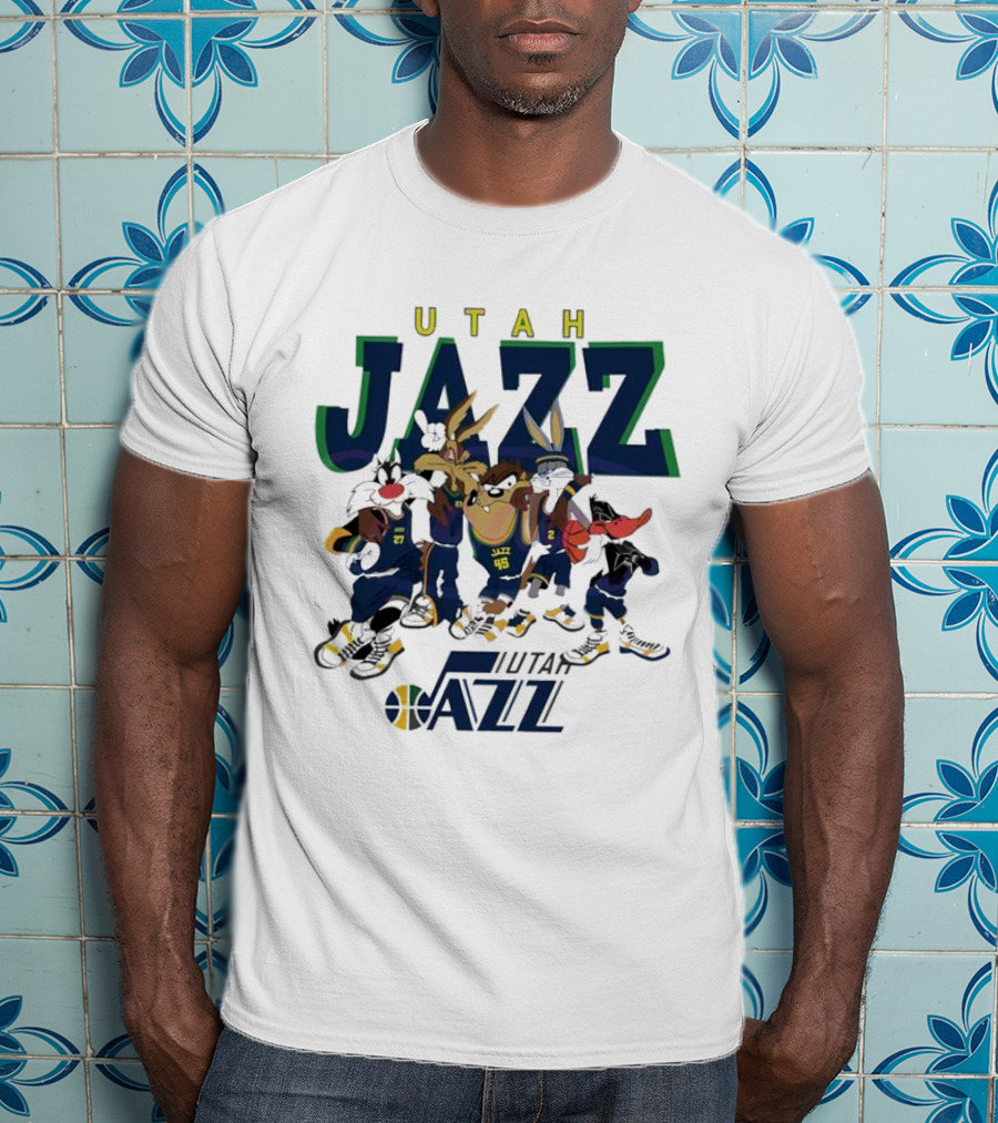 Utah Jazz Looney Tunes Cartoon Characters Featuring Bugs Bunny Daffy Duck Sylvester Tweety Taz T-Shirt