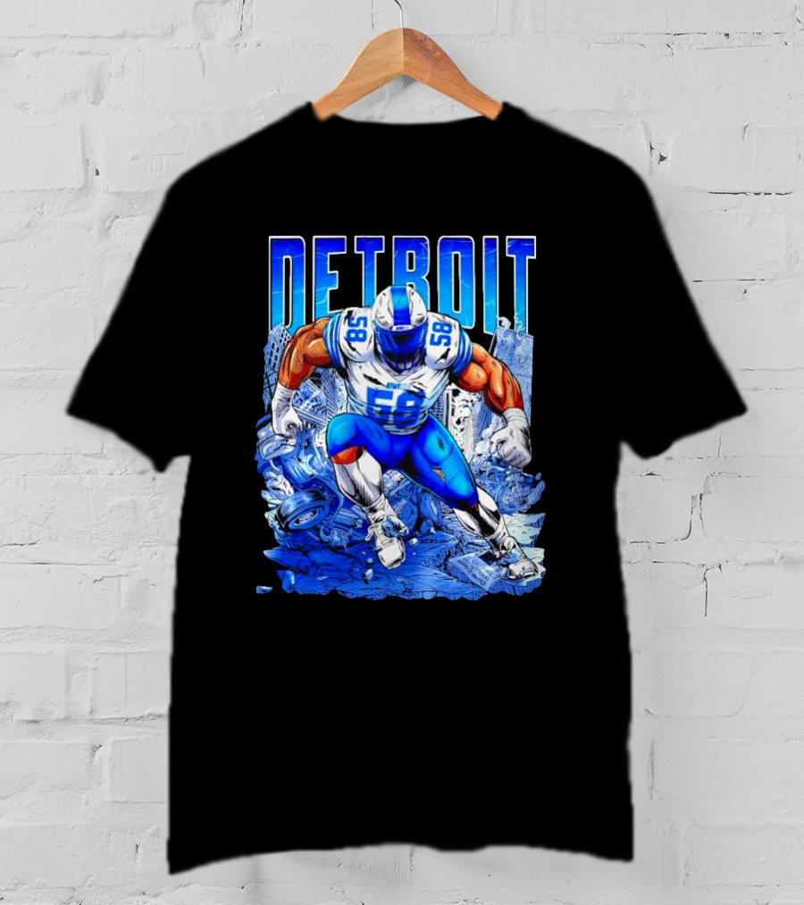Detroit Lions Penei Sewell 58 Cartoon Superhero Action T-Shirt