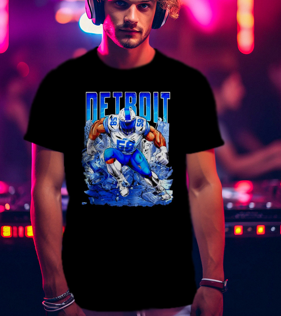Detroit Lions Penei Sewell 58 Cartoon Superhero Action T-Shirt