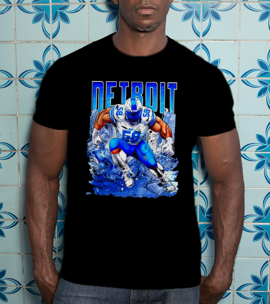 Detroit Lions Penei Sewell 58 Cartoon Superhero Action T-Shirt