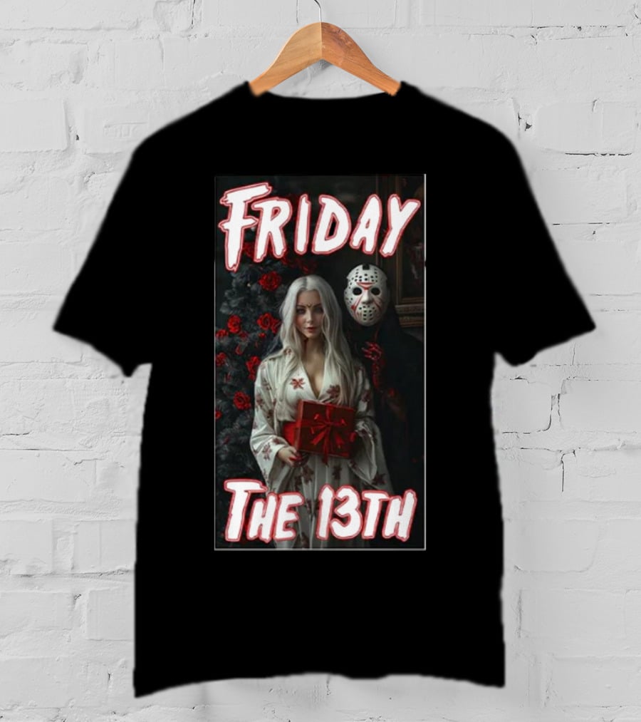 Friday The 13th Horror Inspired Roses And Mask Scene T-Shirt