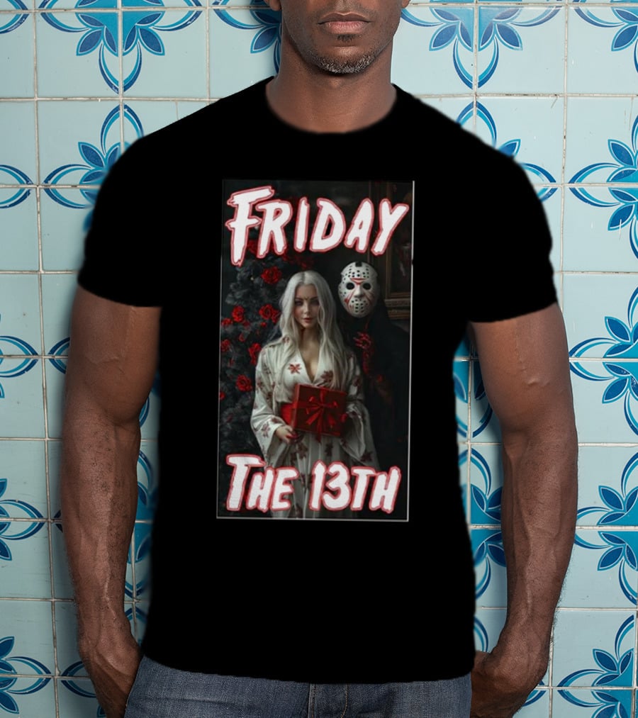 Friday The 13th Horror Inspired Roses And Mask Scene T-Shirt