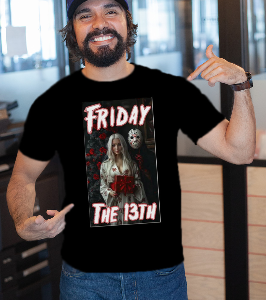 Friday The 13th Horror Inspired Roses And Mask Scene T-Shirt