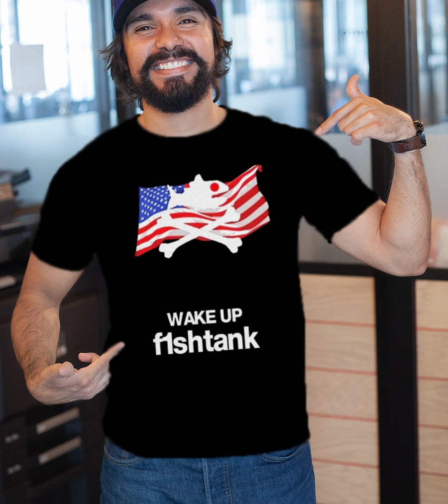 Wake Up Fishtank American Flag Crossbones T-Shirt