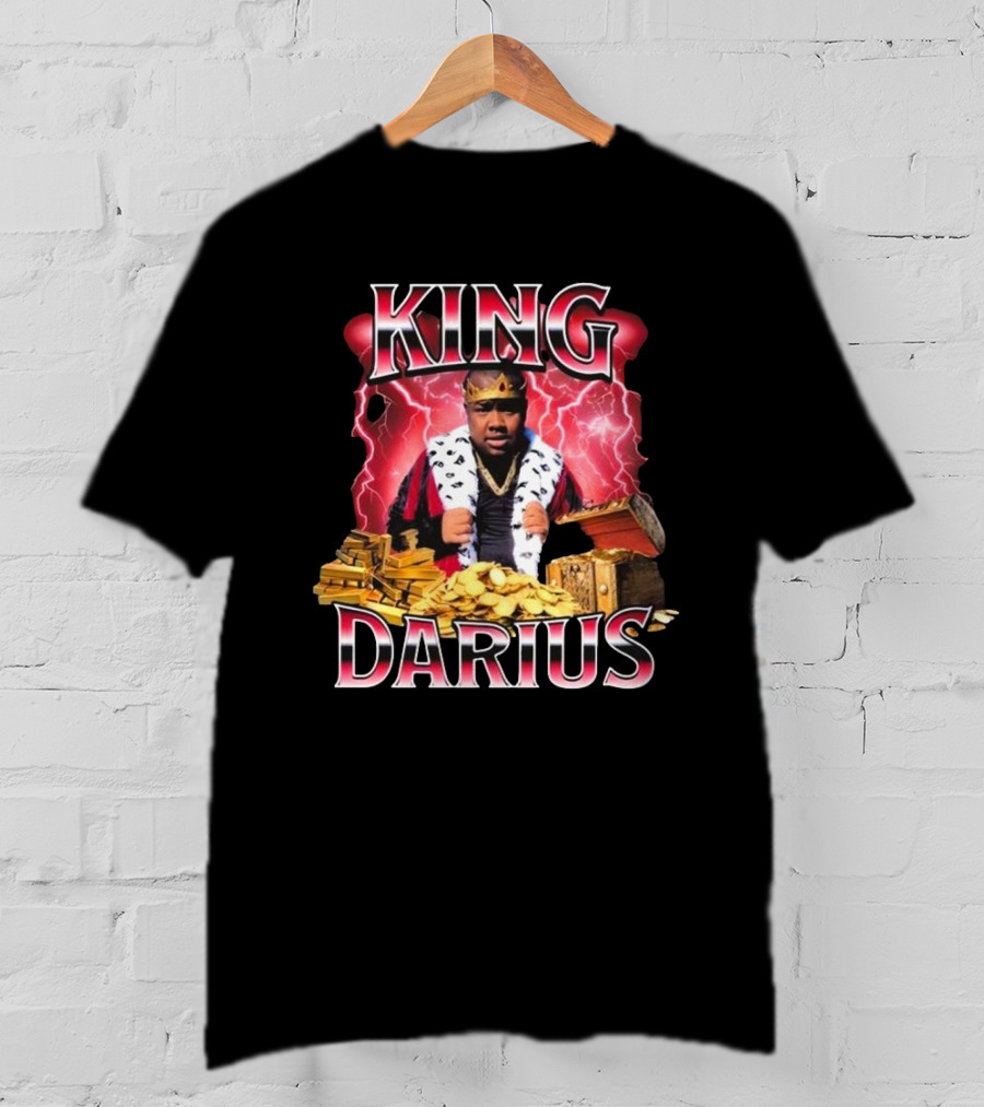 King Darius Royal Gold Treasure With Crown And Lightning Background T-Shirt