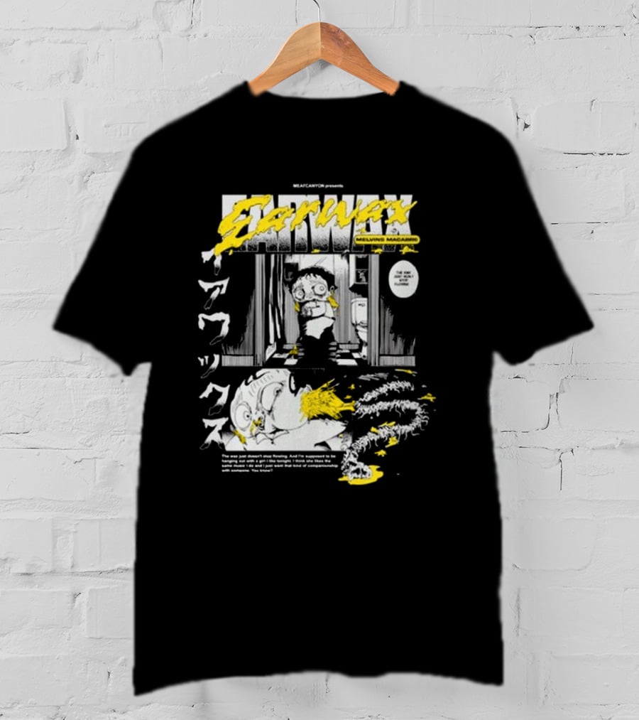 MEATCANYON Presents Earwax Melvin's Macabre Manga Comic Creepy Yellow Text Character Panels T-Shirt