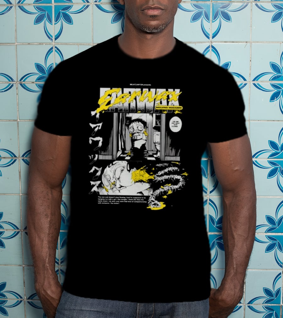 MEATCANYON Presents Earwax Melvin's Macabre Manga Comic Creepy Yellow Text Character Panels T-Shirt
