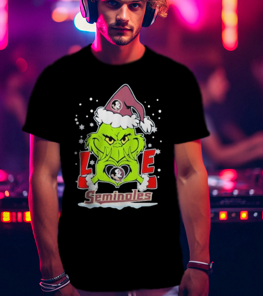Grinch Love Florida State Seminoles Christmas Football T-Shirt