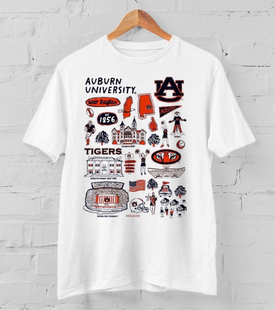 Auburn University Tigers War Eagles Auburn Vive La Fete 1856 Artwork Samson Halls Jordan-Hare Stadium T-Shirt