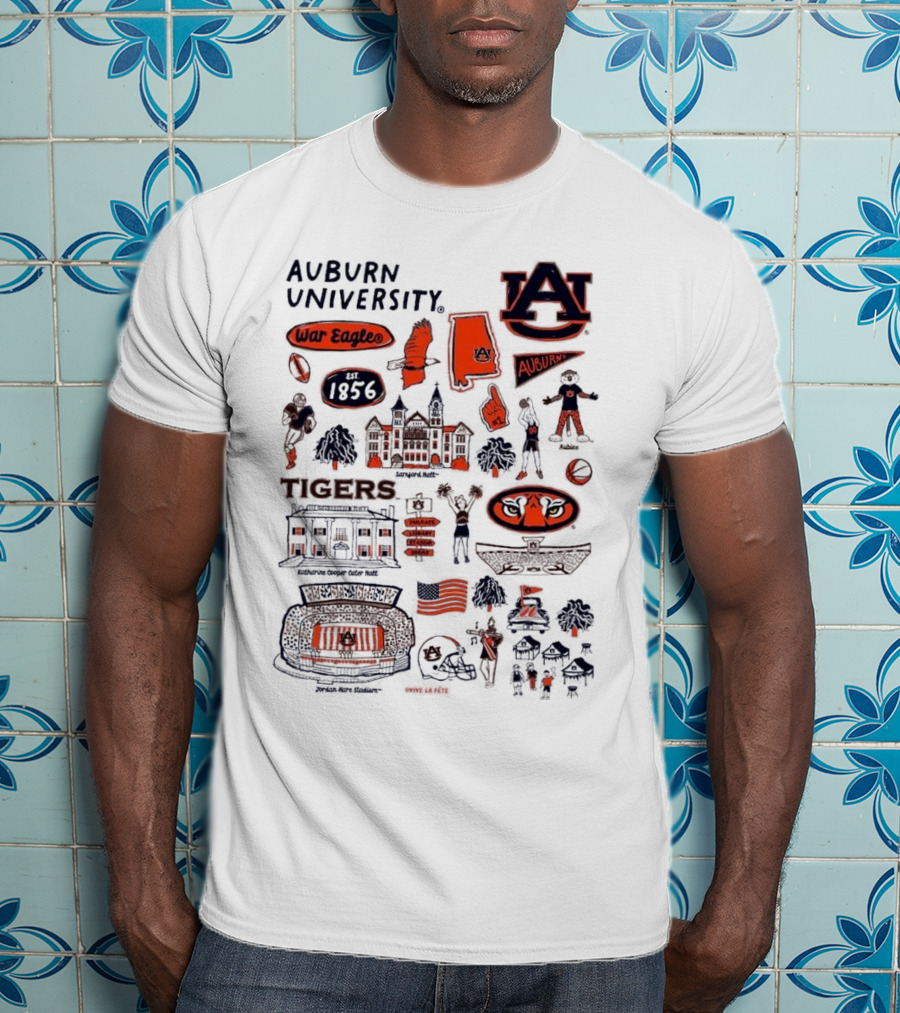 Auburn University Tigers War Eagles Auburn Vive La Fete 1856 Artwork Samson Halls Jordan-Hare Stadium T-Shirt