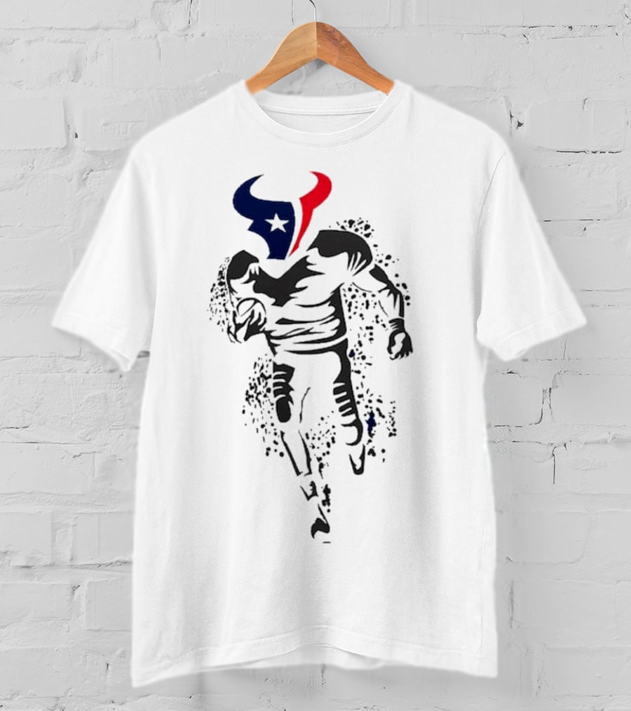 Houston Texans Football Player Bull Logo Running Action T-Shirt