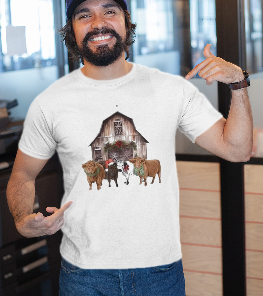 Katie Van Slyke Christmas Cows Barn Holiday Scene By Katie Van Slyke T-Shirt