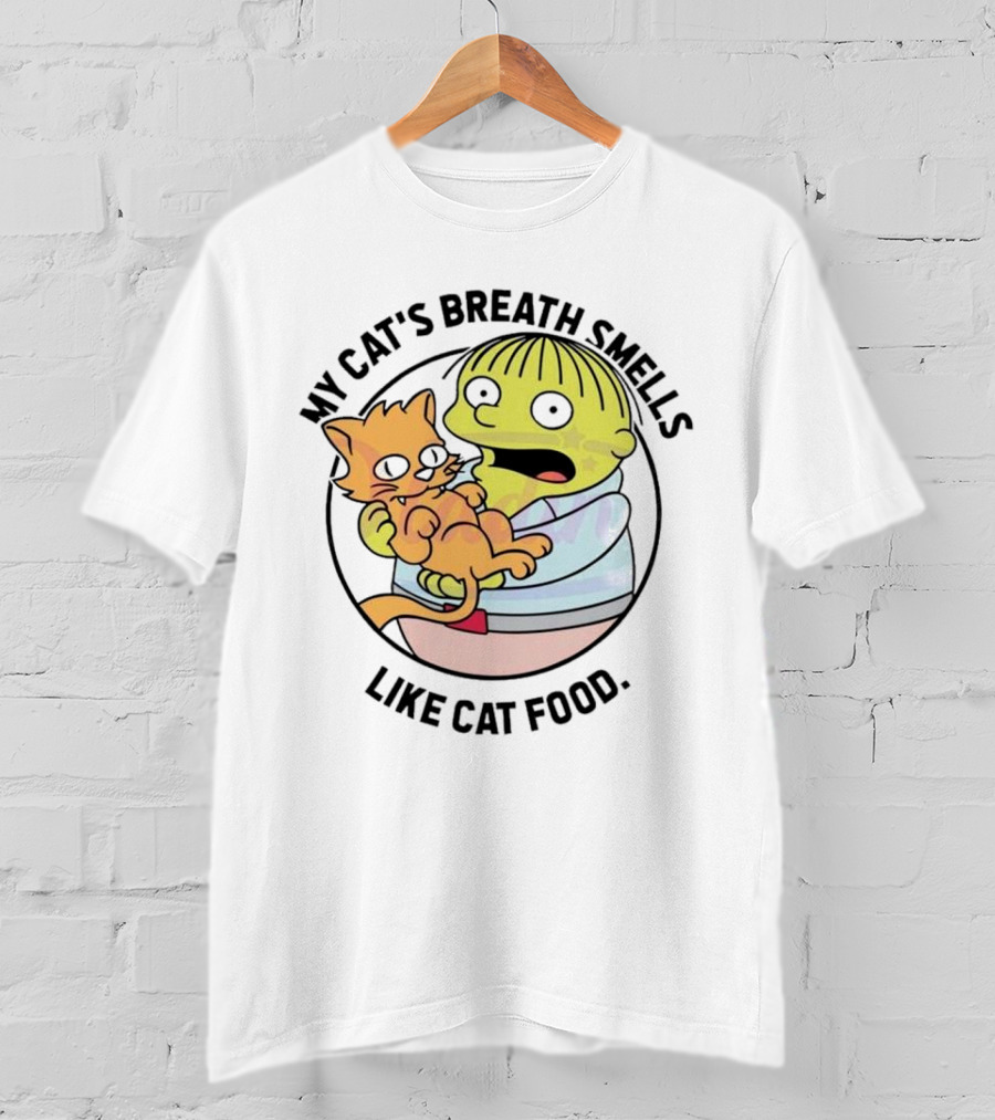 Ralph Wiggum My Cat's Breath Smells Like Cat Food Holding Cat T-Shirt