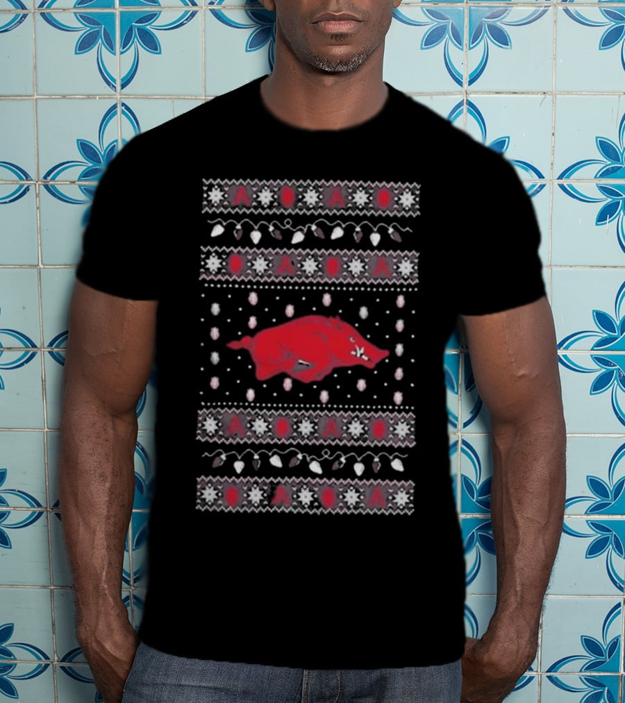 Arkansas Razorbacks Ugly Christmas Light T-Shirt