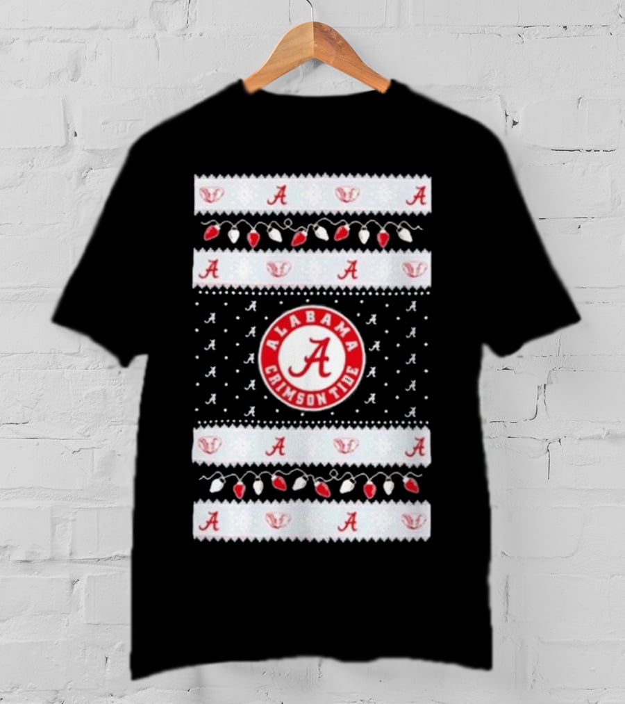Alabama Crimson Tide A Repeated Pattern Christmas Lights Sweater Holiday T-Shirt