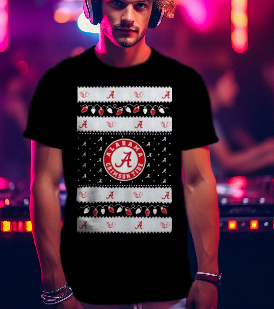Alabama Crimson Tide A Repeated Pattern Christmas Lights Sweater Holiday T-Shirt
