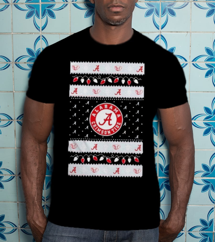 Alabama Crimson Tide A Repeated Pattern Christmas Lights Sweater Holiday T-Shirt
