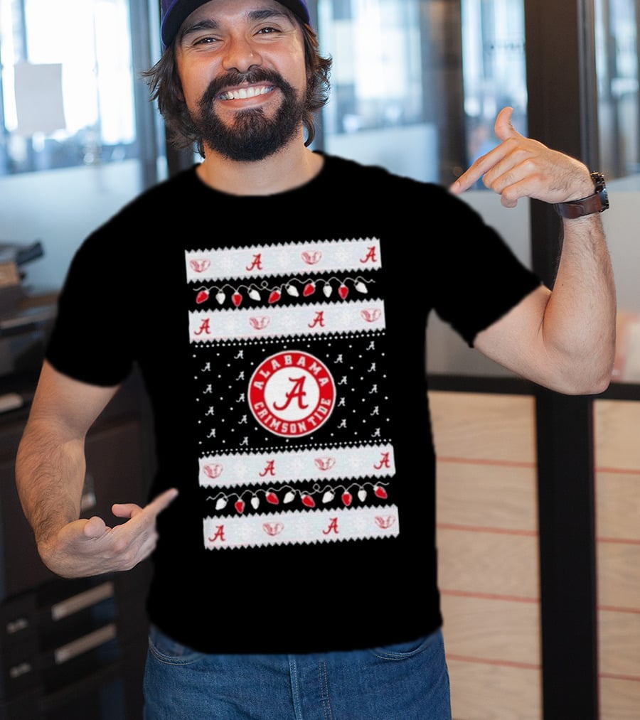 Alabama Crimson Tide A Repeated Pattern Christmas Lights Sweater Holiday T-Shirt