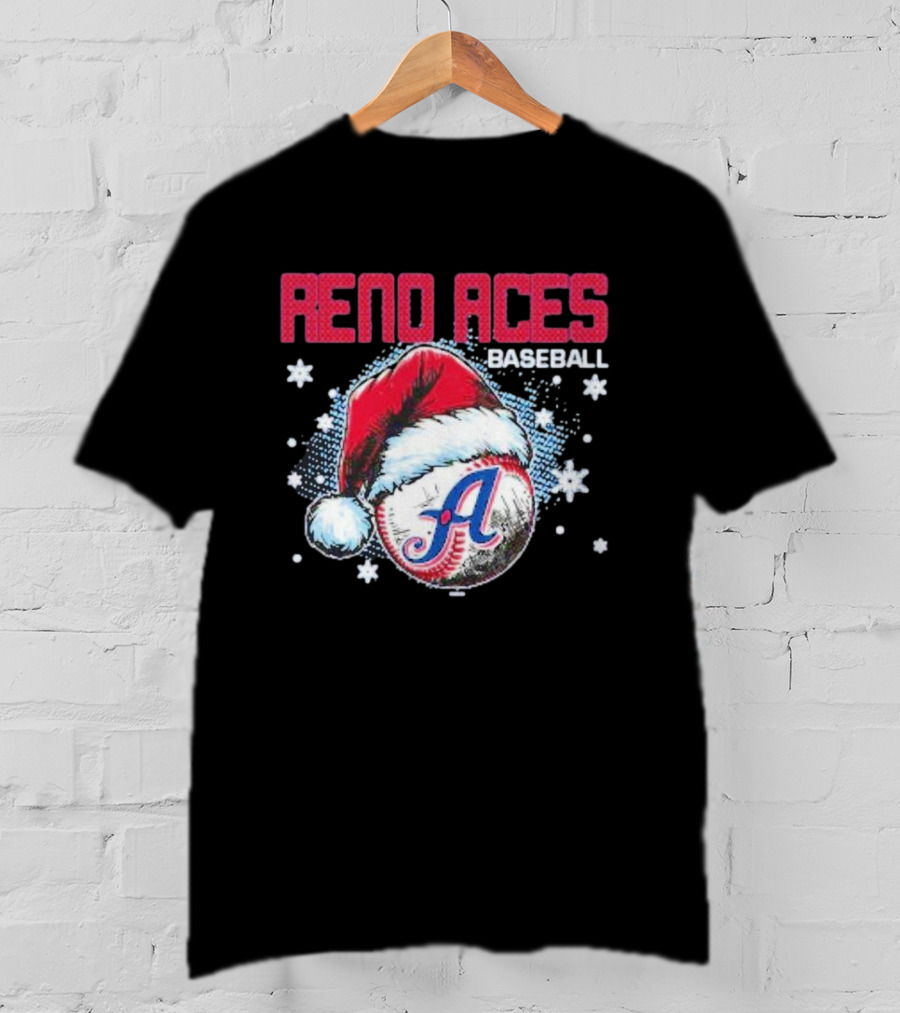 Reno Aces Baseball Santa Hat Christmas Holiday Snowflakes T-Shirt