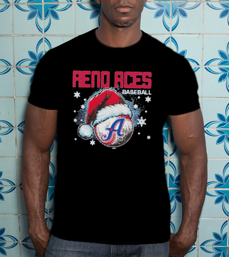 Reno Aces Baseball Santa Hat Christmas Holiday Snowflakes T-Shirt